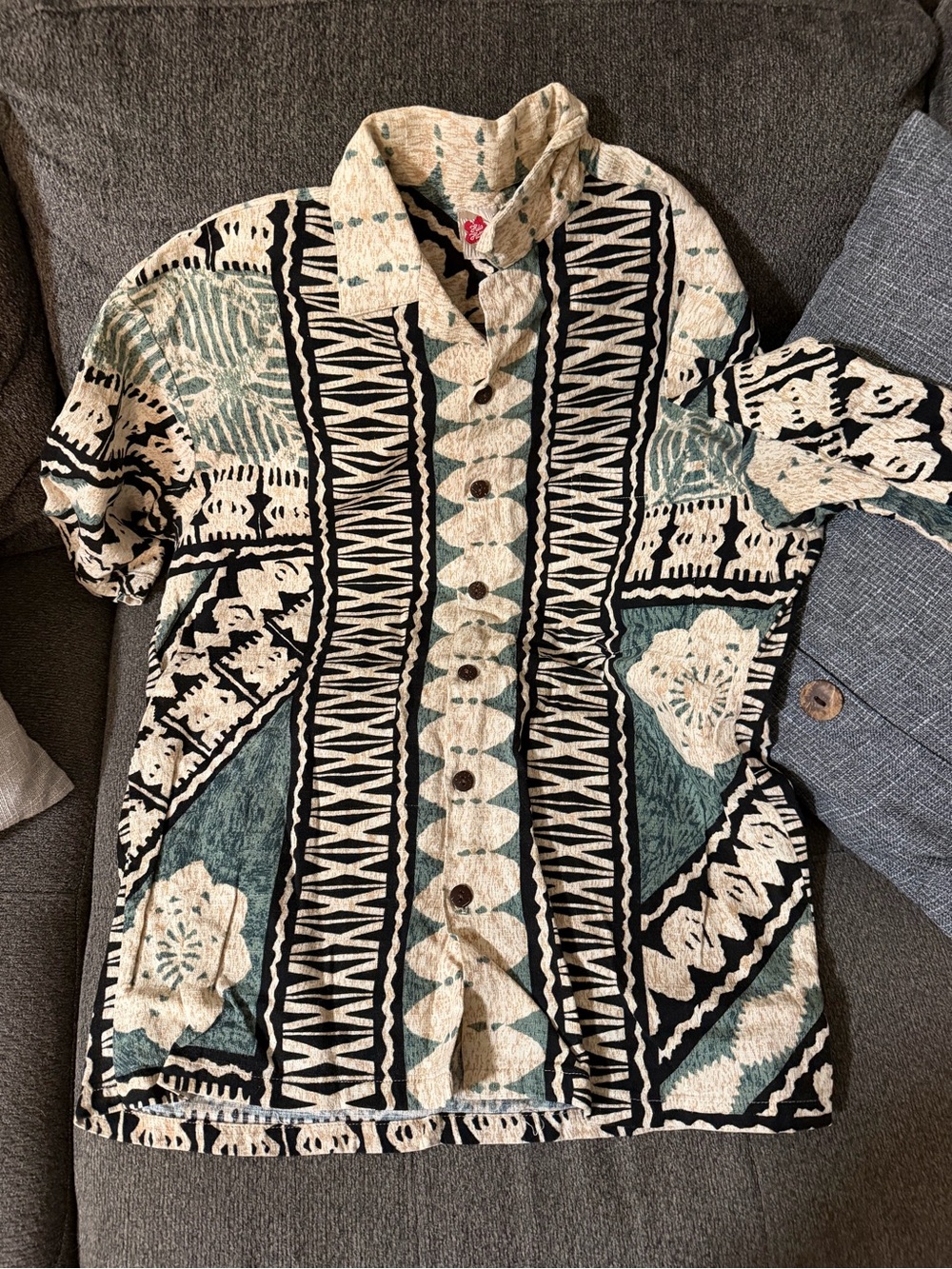 Men’s Hawaiian Patterned Cotton Button-Front Jacket - Cream & Teal